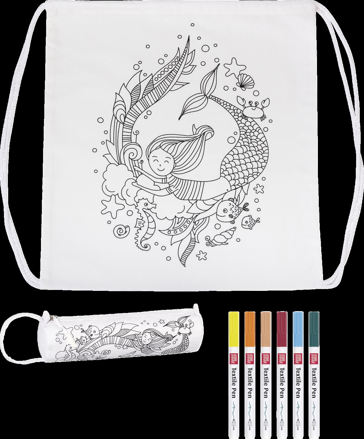 Craft Set - Drawing on Fabric - Sports bag+Pensil case Mermaid